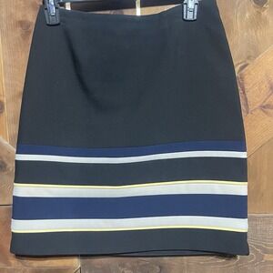Black Pencil Skirt White House Black Market WHBM Black Striped Blue Yellow S 4